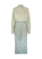 Acne Studios Layered Cotton and Silk-blend Midi Shirt Dress Green