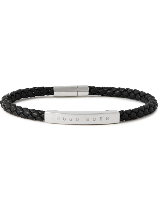 Photo: HUGO BOSS - Silver-Tone and Woven Leather Bracelet - Black
