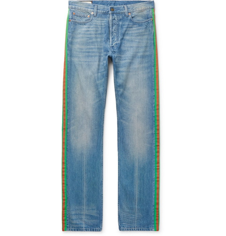 Photo: Gucci - Webbing-Trimmed Denim Jeans - Men - Blue