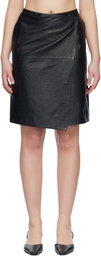 Loulou de Saison Black GORA Ostrich-Effect Wrap Leather Midi Skirt