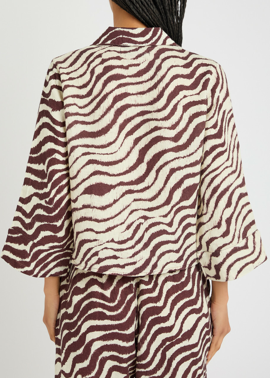 Desmond & Dempsey Tide Zebra-print Linen Shirt Brown