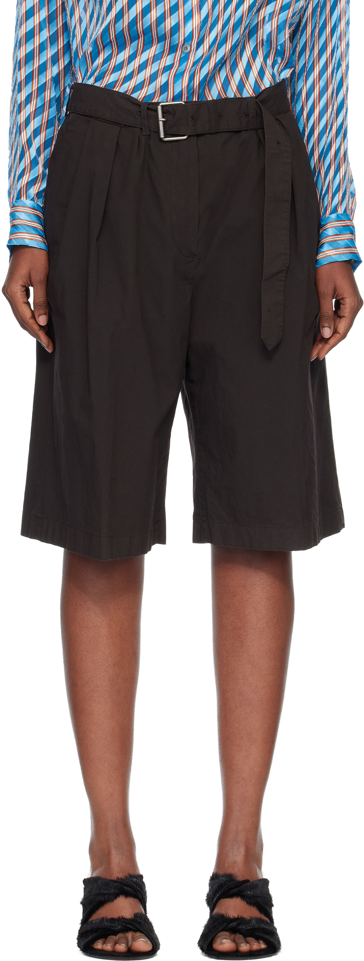 Dries Van Noten Brown Belted Shorts