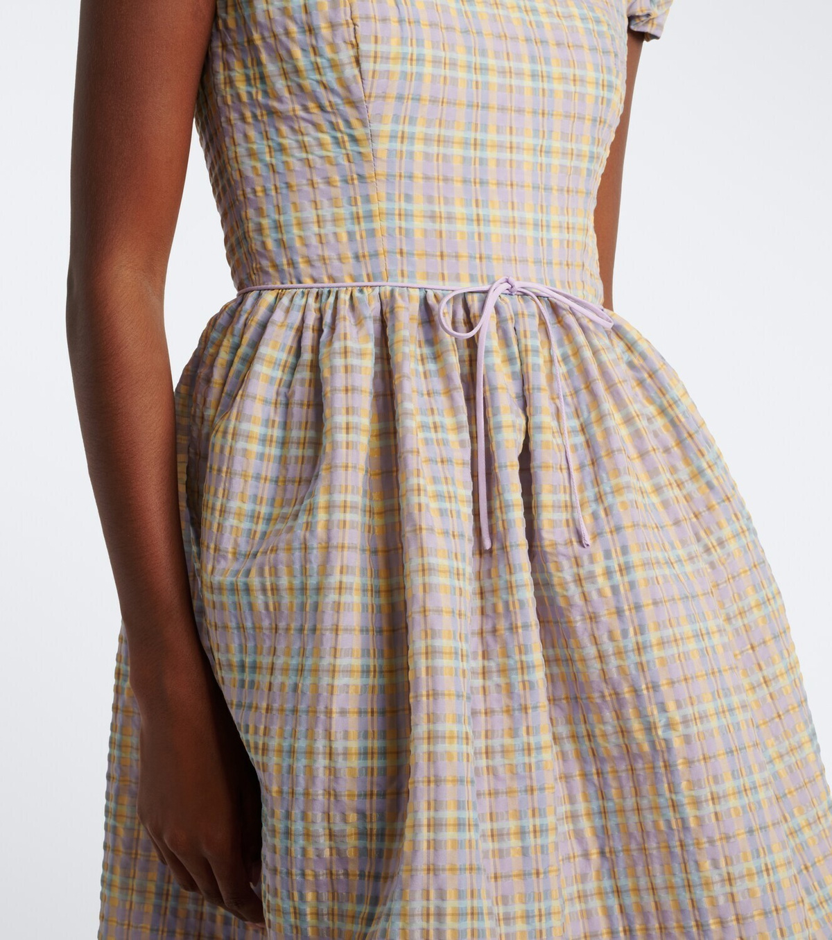 Markarian Ginger off-shoulder seersucker bustier dress