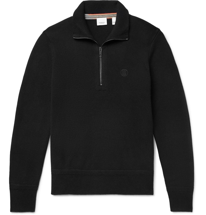 Photo: BURBERRY - Logo-Embroidered Cashmere Half-Zip Sweater - Black