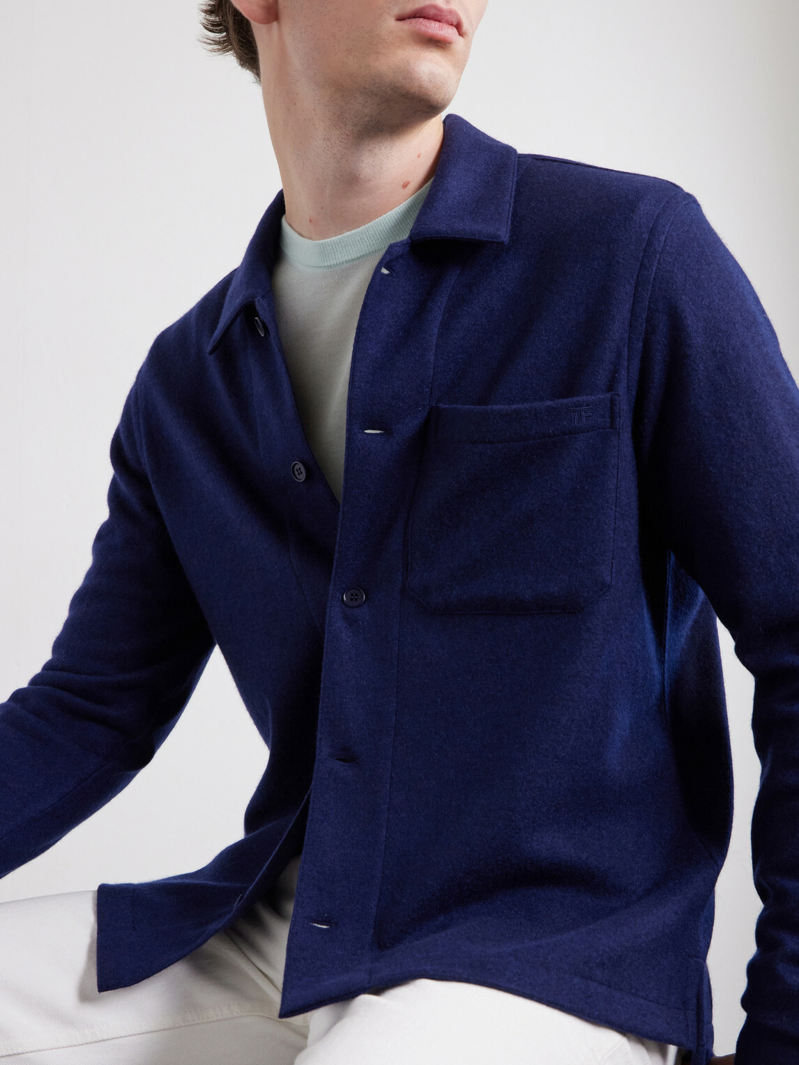 TOM FORD - Logo-Embroidered Cashmere Shirt - Blue