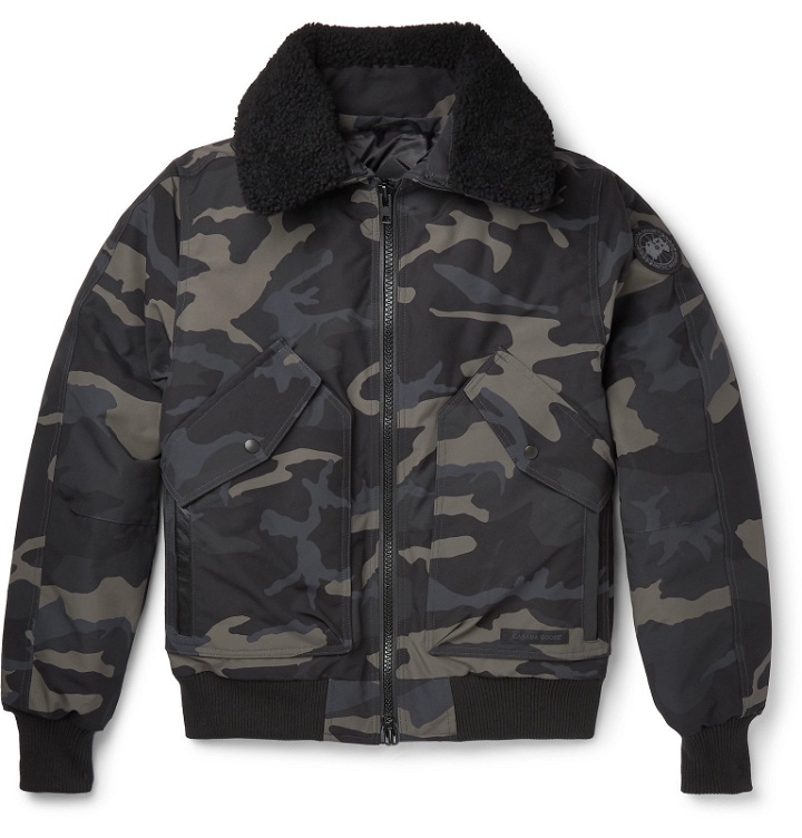Photo: Canada Goose - Bromley Shearling-Trimmed Camouflage-Print Shell Down Bomber Jacket - Black