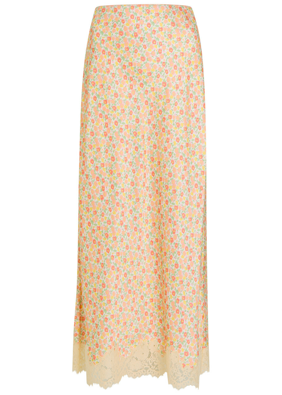 Rixo Matilde Floral-print Satin Midi Skirt Multicoloured