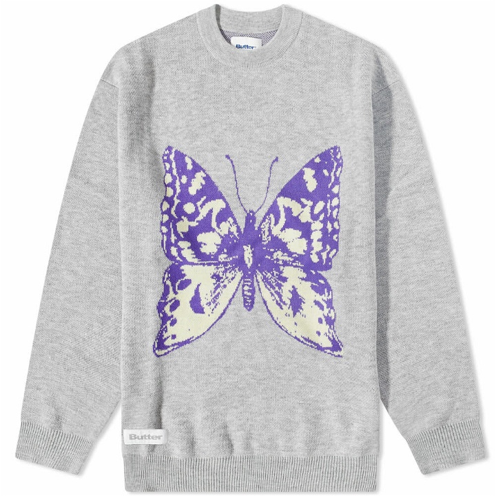 Photo: Butter Goods Men's Butterfly Crew Knit in Heather Grey