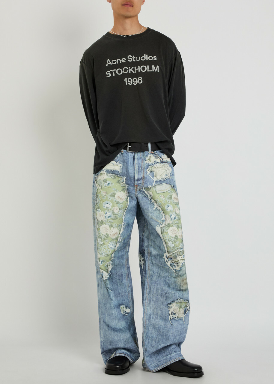 Acne Studios Printed Wide-leg Jeans Blue Denim Other