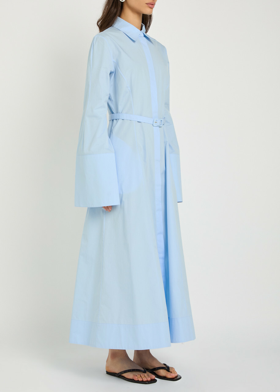 Gabriela Hearst Carmina Belted Cotton-poplin Maxi Shirt Dress Light Blue