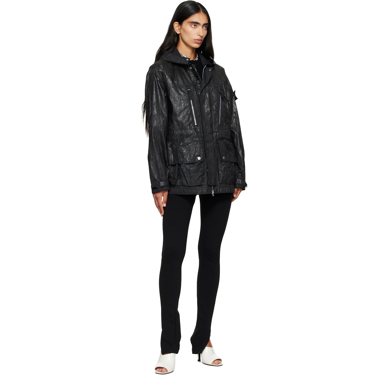 Stone Island Black Q100027 Slick Nylon Tela-TC Jacket
