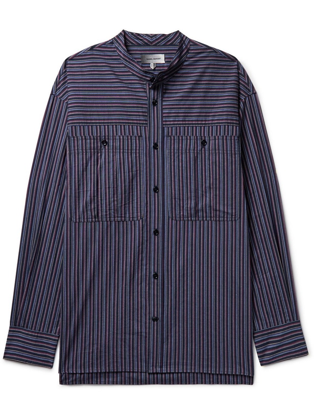 Photo: Isabel Marant - Taylori Grandad-Collar Striped Cotton-Poplin Shirt - Blue