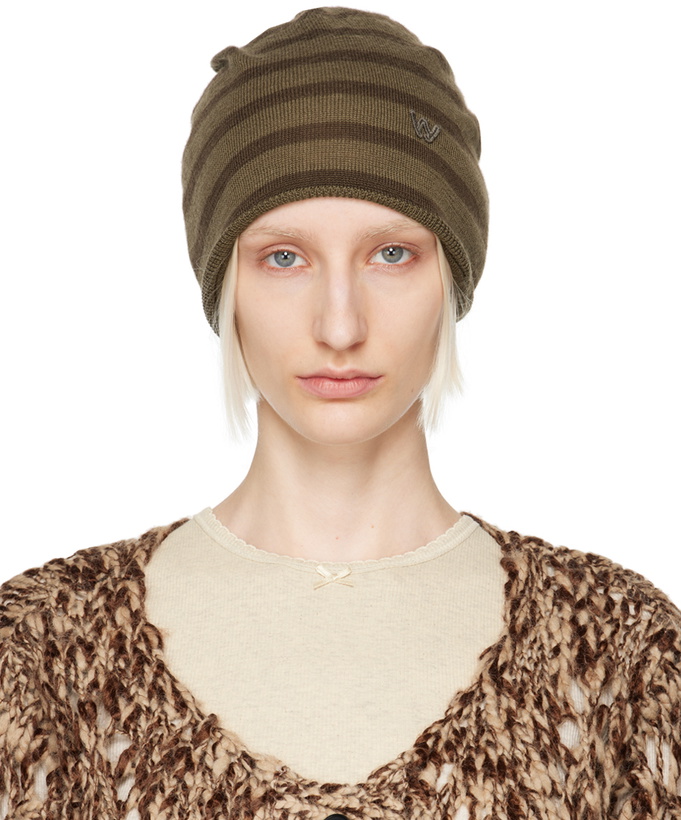 Photo: OPEN YY Khaki Stripe Slouchy Beanie