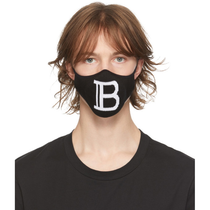 Photo: Balmain Black Knit Logo Mask