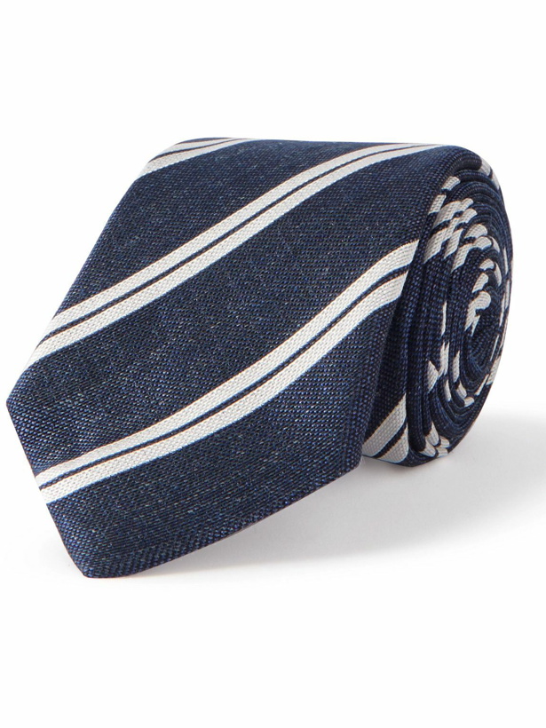 Photo: Canali - 8cm Striped Silk and Linen-Blend Tie