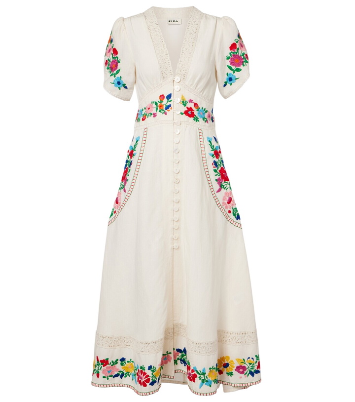 Photo: Rixo Novara embroidered linen-blend maxi dress