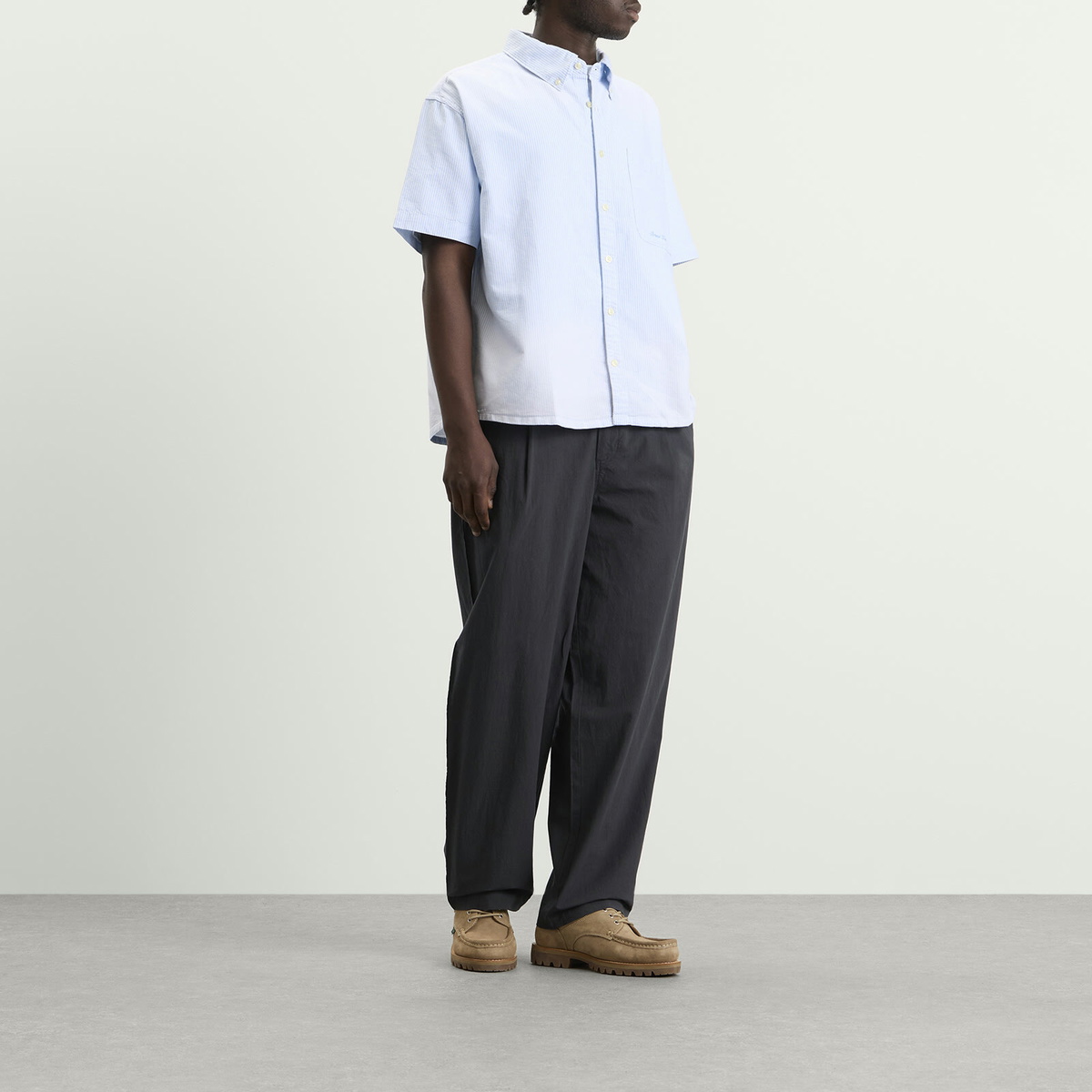 Bram's Fruit Men's Distressed Oxford Shortsleeve Shirt in Light Blue