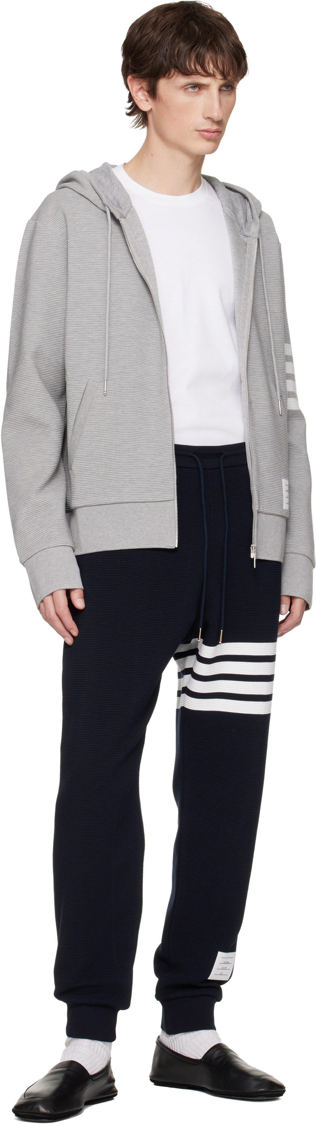 Thom Browne Gray Cotton Ottoman 4-Bar Zip Hoodie