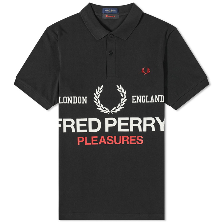 Photo: Fred Perry Men's x Pleasures Logo Polo Shirt in Black