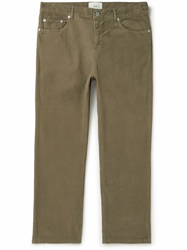 Photo: Folk - Straight-Leg Cotton-Corduroy Trousers - Green