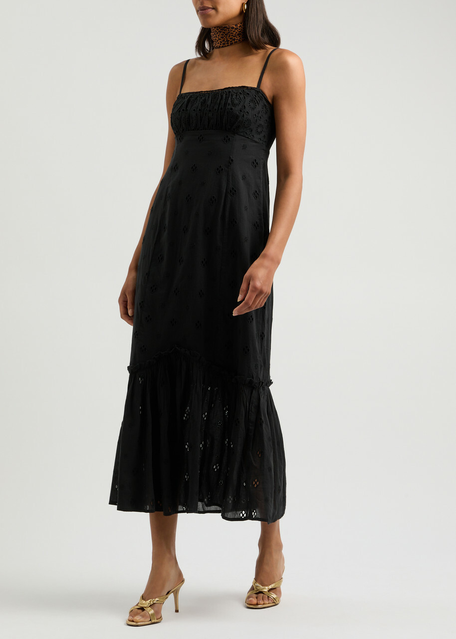 rixo embroidered dress RIXO Iggy Embroidered Linen Rose Trail Embroidery Black main image 0