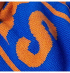 The Elder Statesman - NBA New York Knicks Fringed Intarsia Cashmere Scarf - Blue