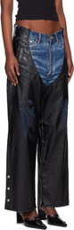 doublet Blue & Black Faux-Leather Coating Chaps Jeans