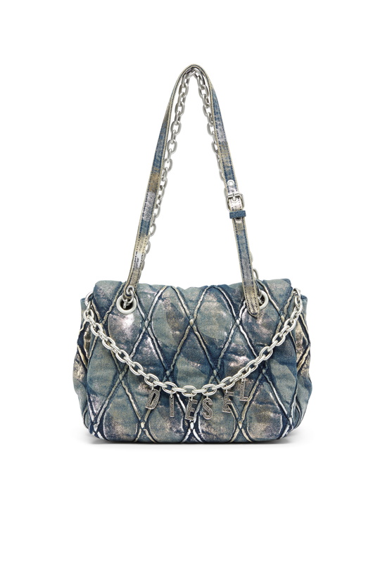 Photo: Diesel Charm-D - Shoulder bag in metallic-foil denim - Shoulder Bags Womens in Blue