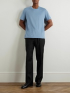 Brioni - Leather-Trimmed Cotton-Jersey T-Shirt - Blue