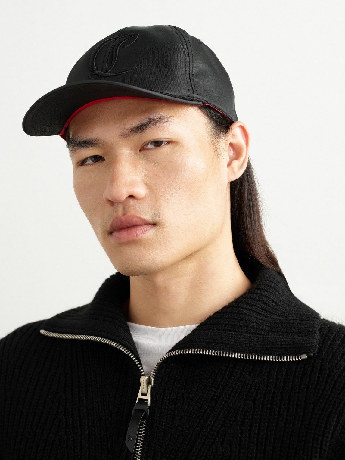 Christian Louboutin - Mooncrest AC Logo-Embroidered Leather-Trimmed Nylon-Twill Baseball Cap - Black