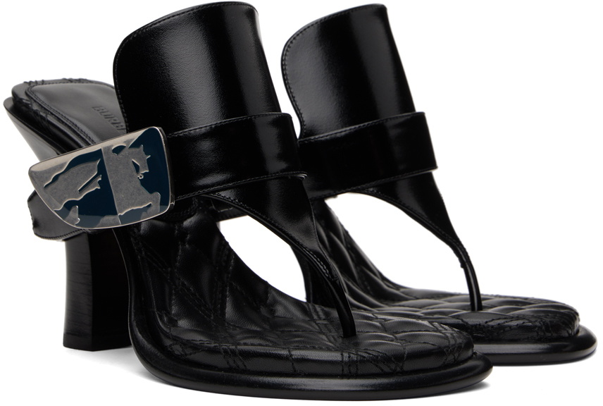 サンダル・ミュール Burberry Black leather Bay thong mules (8085544 A1189) Burberry Black Leather Bay Heeled Sandals Burberry