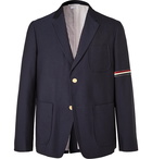 Thom Browne - Striped Velvet-Trimmed Unstructured Wool and Cotton-Blend Blazer - Blue