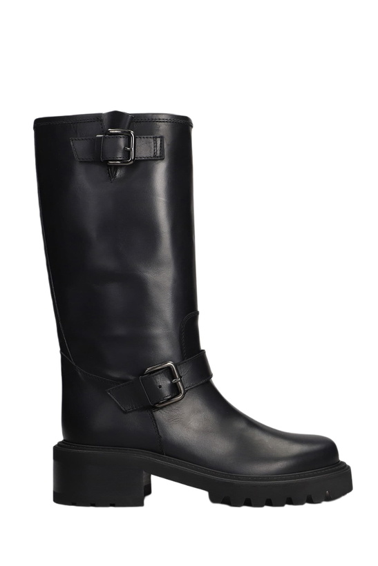 Photo: Via Roma 15 Low Heels Ankle Boots In Black Leather