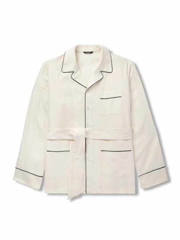Photo: Dolce&Gabbana - Camp-Collar Belted Piped Linen and Silk-Blend Overshirt - Neutrals