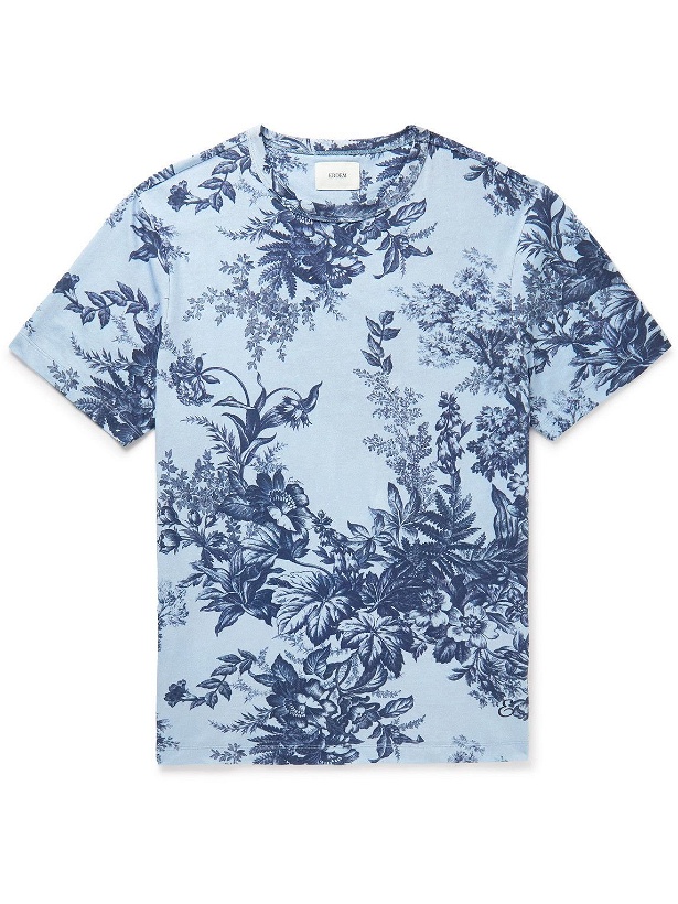 Photo: ERDEM - Peter Floral-Print Cotton-Jersey T-Shirt - Blue