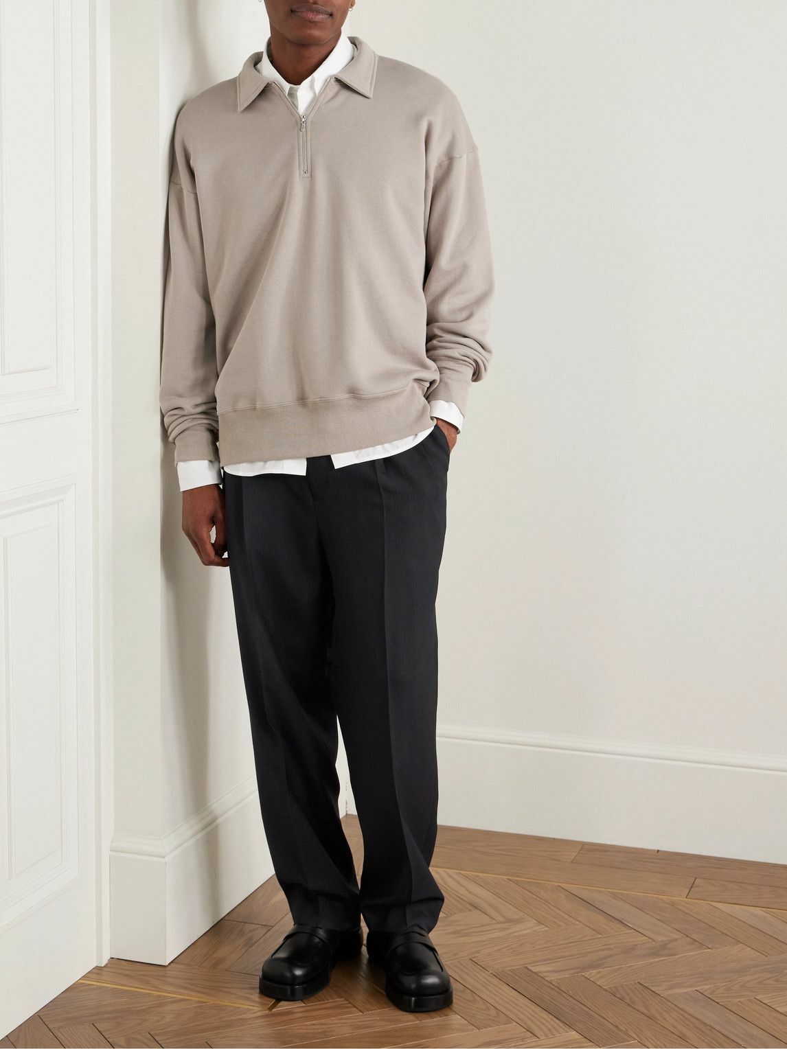 Kaptain Sunshine - Shoecut Straight-Leg Pleated Pinstriped Wool and Silk-Blend Twill Trousers - Black