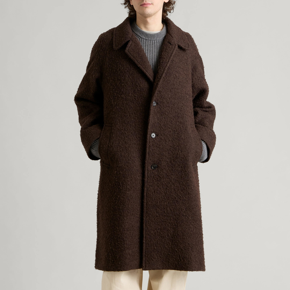 Kaptain Sunshine Men's Napping Wool Umbrella Coat in Top Brown