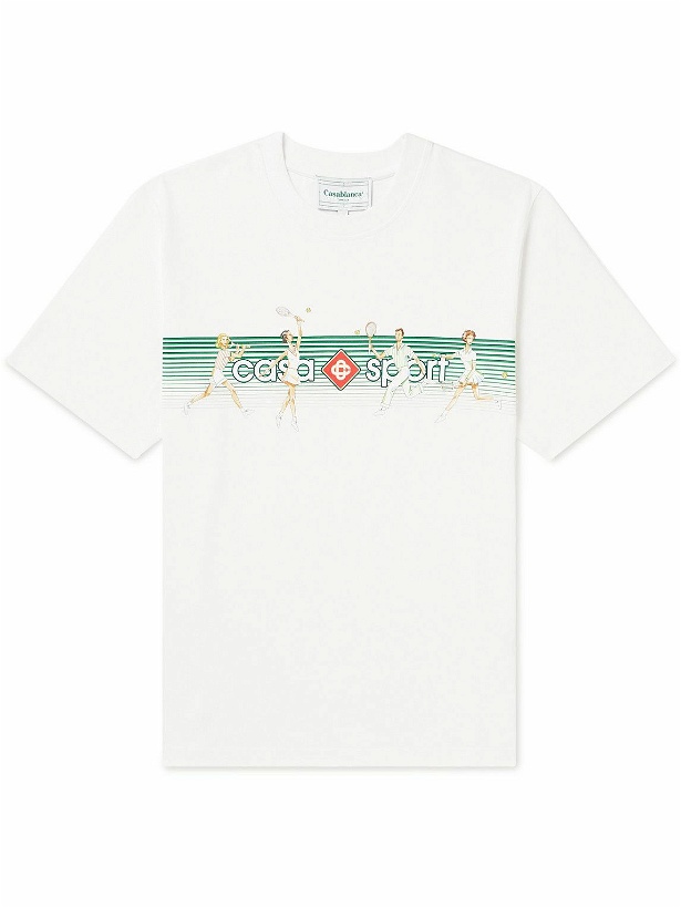 Photo: Casablanca - Logo-Print Striped Organic Cotton-Jersey T-Shirt - White