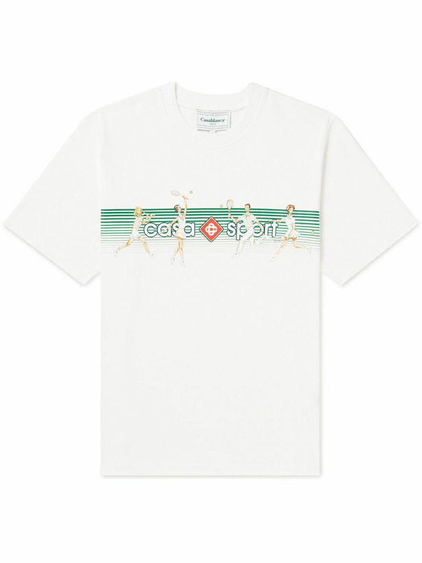 Photo: Casablanca - Logo-Print Striped Organic Cotton-Jersey T-Shirt - White