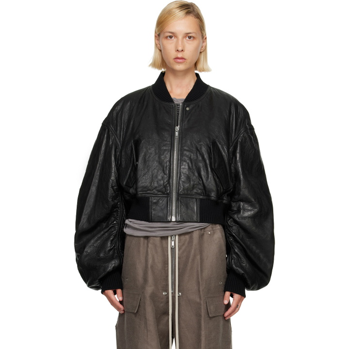Photo: Rick Owens Black Tower Secchia Cropped Leather Flight Jacket