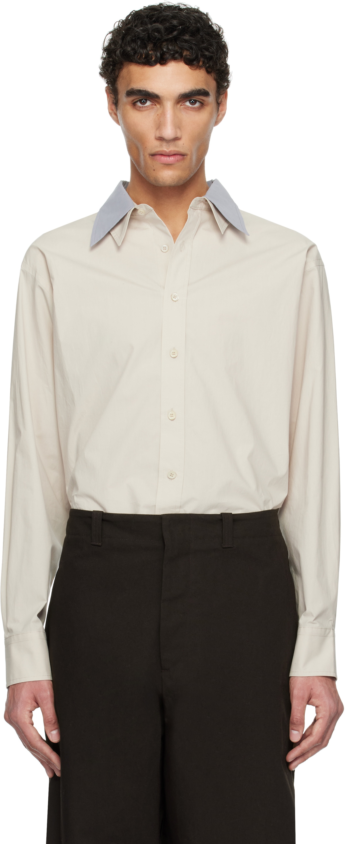 RECTO Beige Contrast Double Collar Shirt