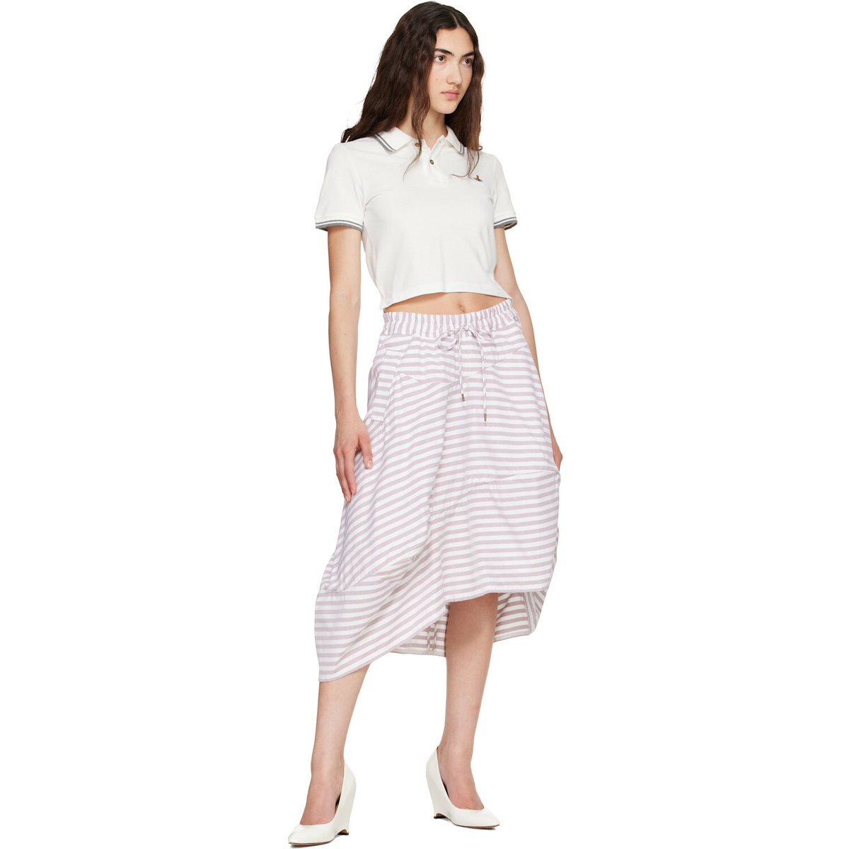 Vivienne Westwood White & Burgundy Aerodrome Midi Skirt