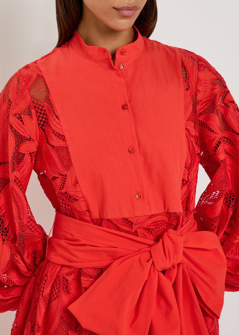 Erdem Floral Cutwork Poplin Midi Shirt Dress Orange