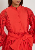 Erdem Floral Cutwork Poplin Midi Shirt Dress Orange