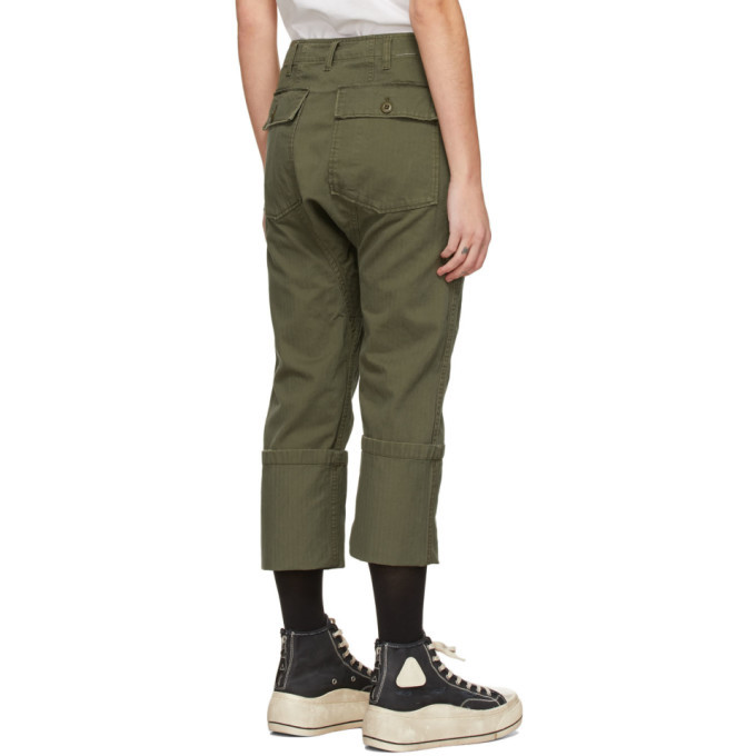 R13 Khaki Utility Drop Crotch Trousers R13