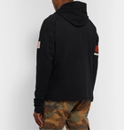 Greg Lauren - Racing Grosgrain-Trimmed Loopback Cotton-Blend Jersey Hoodie - Black