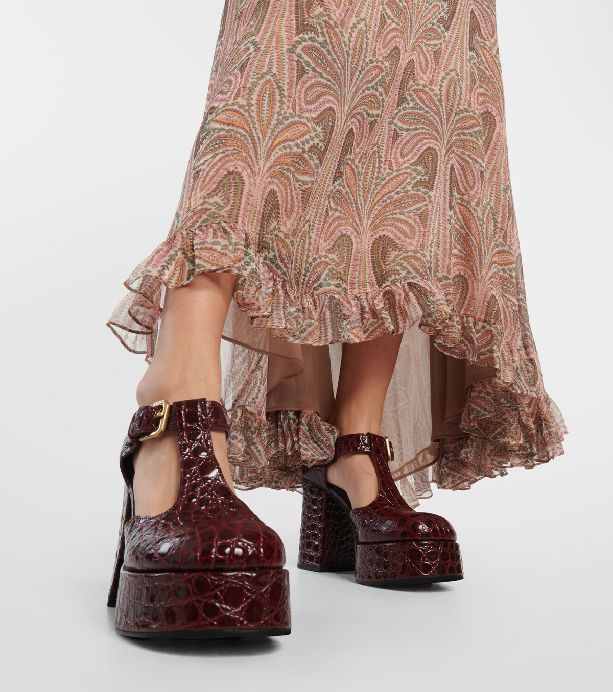 Etro Croc-effect leather Mary Jane pumps