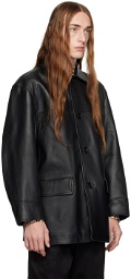 WACKO MARIA Black Buttoned Leather Coat