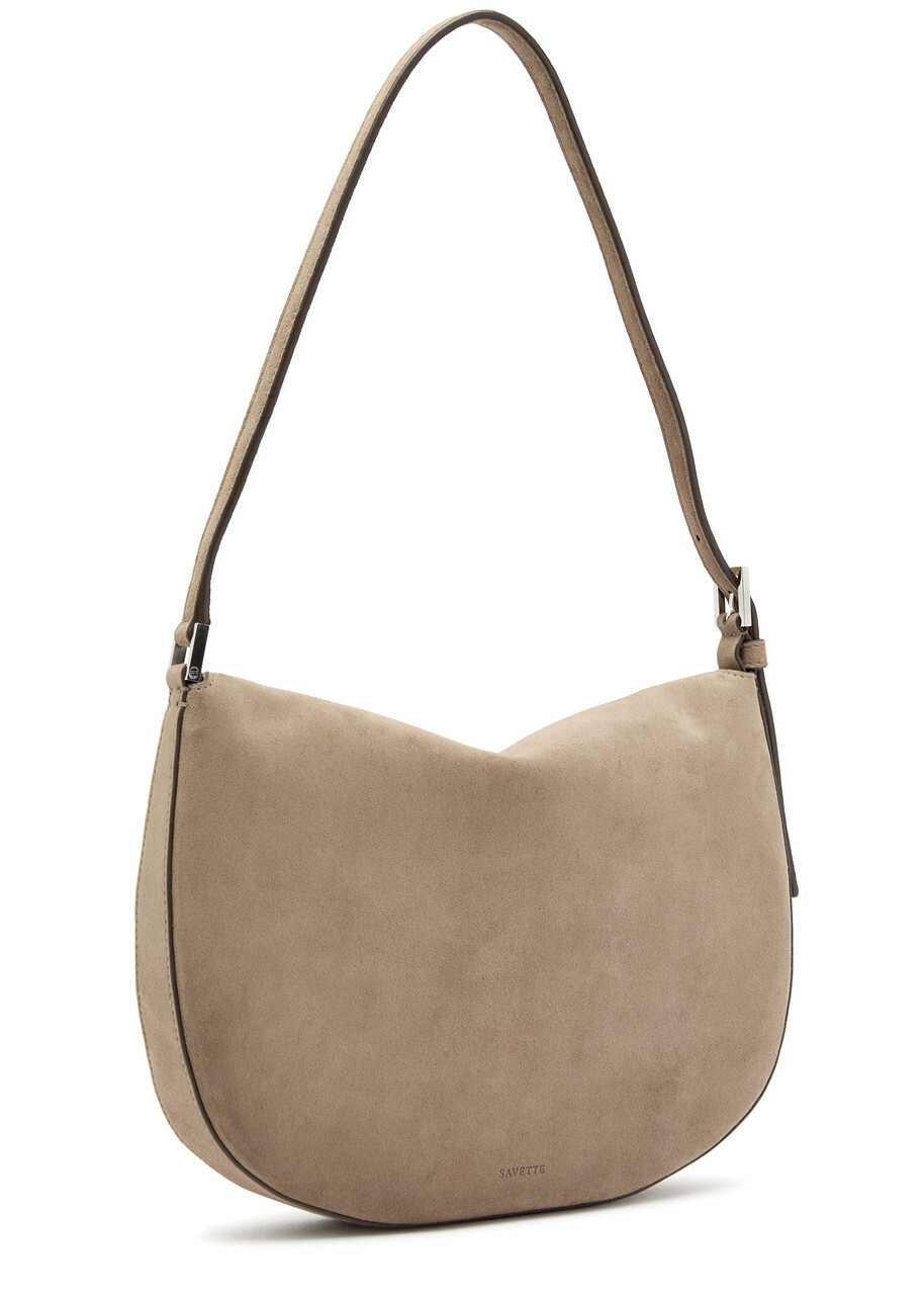 Savette Tondo Small Suede Shoulder bag - Taupe - One Size