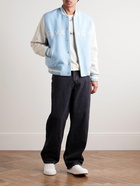 Givenchy - Logo-Embroidered Wool-Blend and Full-Grain Leather Varsity Jacket - Blue